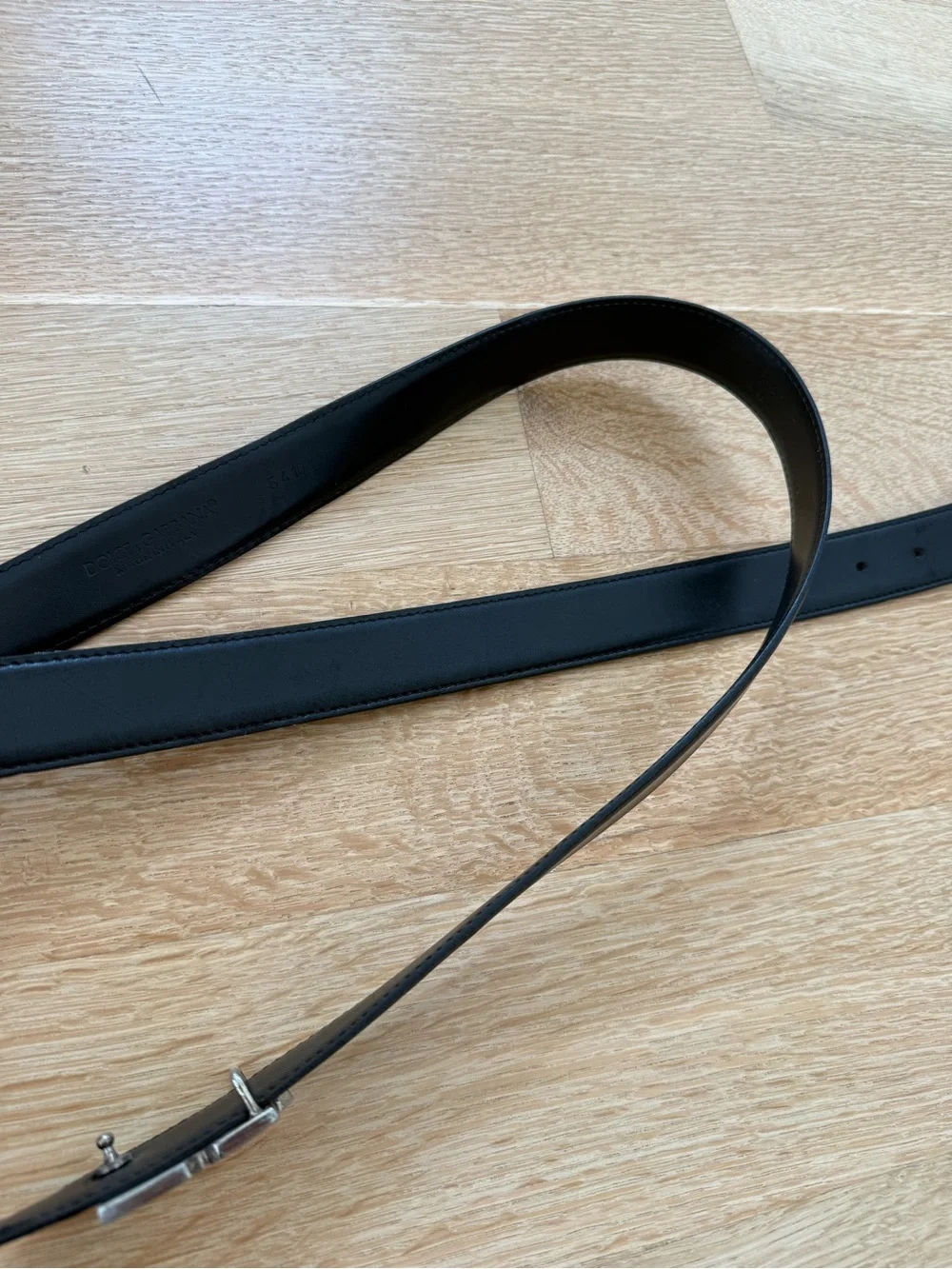 Authentic Dolce & Gabbana Black Leather Men's Belt with Silver DG Buckle
